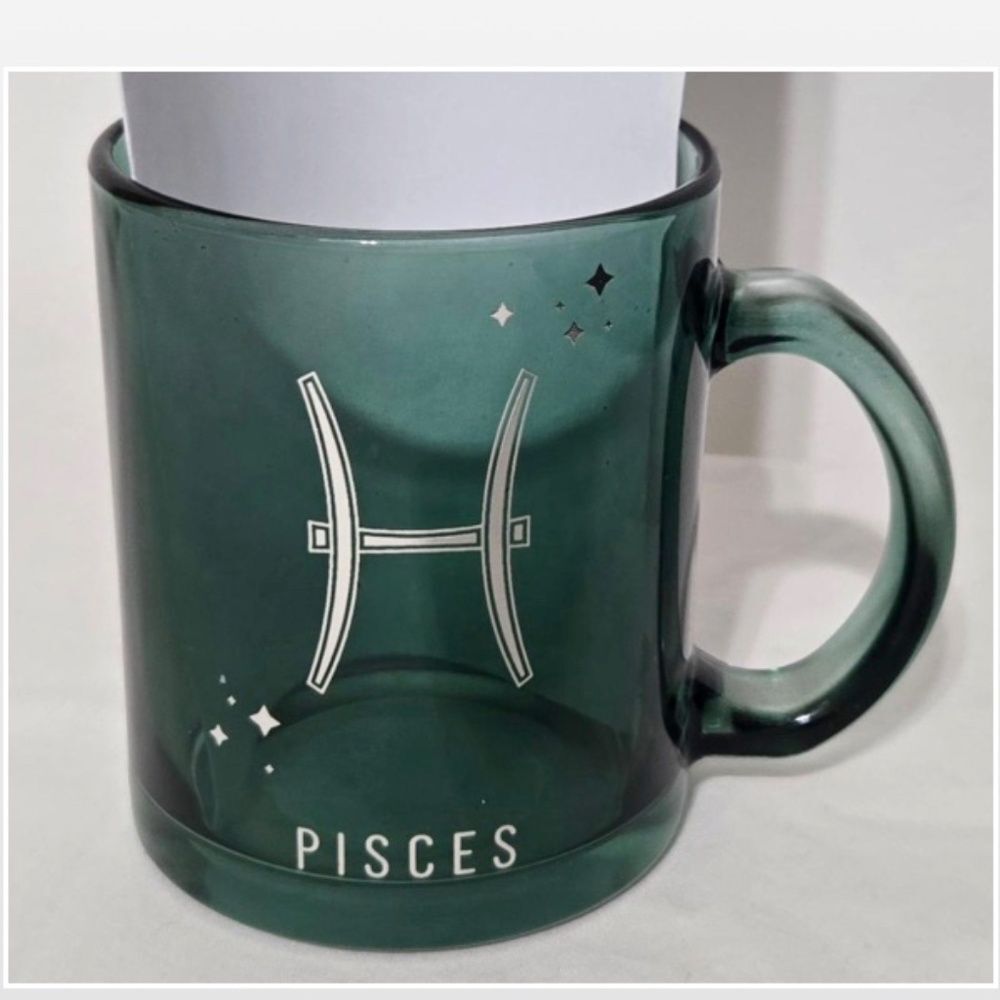 New Modern Expressions Coffee Mug Pisces 11.8oz Green Glass Zodiac Silver Stars